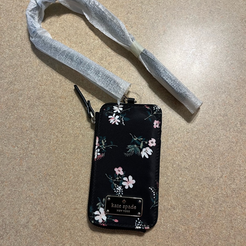 Kate Spade Black Floral Card Holder Lanyard
